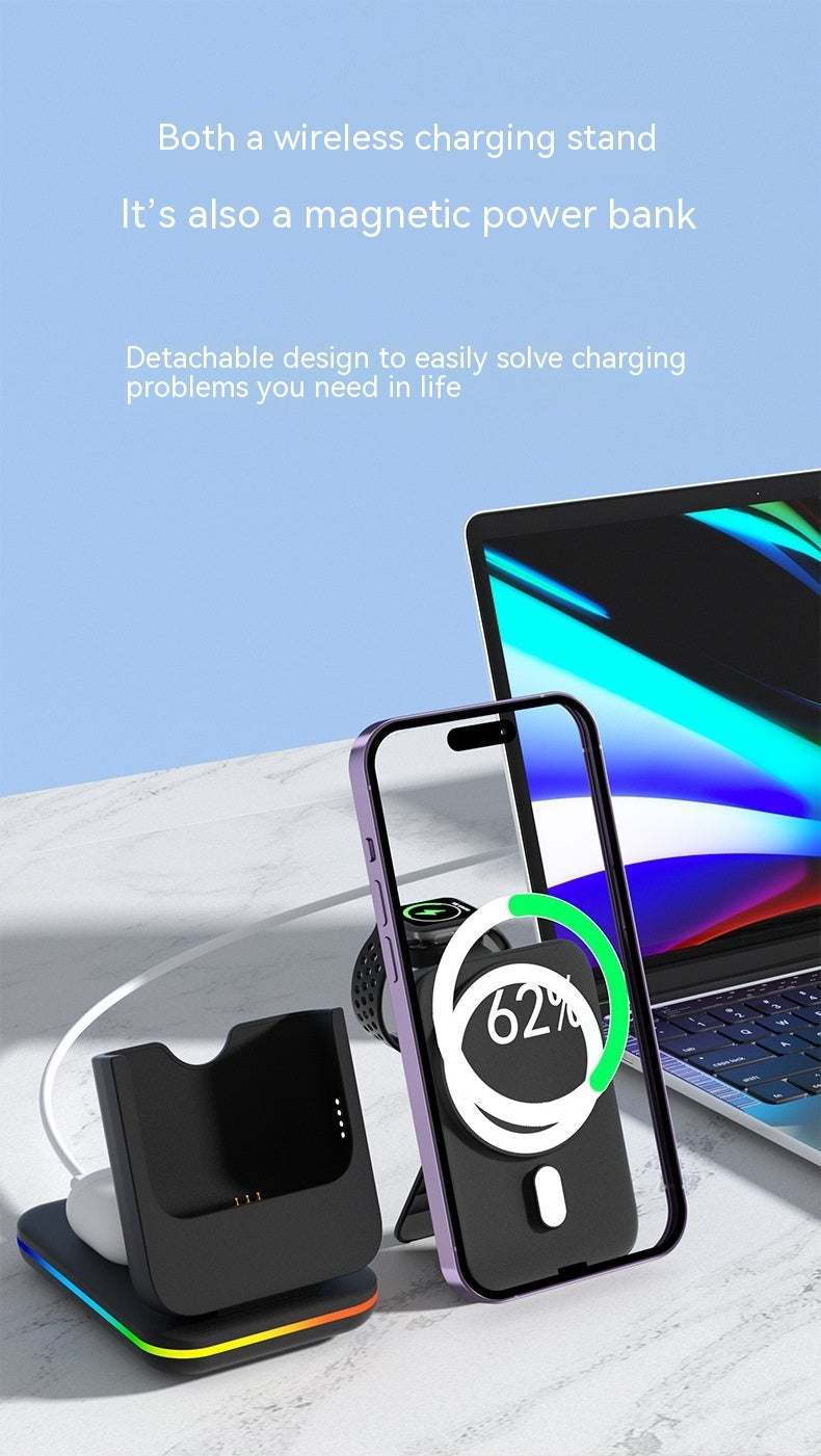 Magnetic Three-in-one Wireless Charger Electrical Magnetic Power Bank 5000 MA Magnetic Wireless Charger